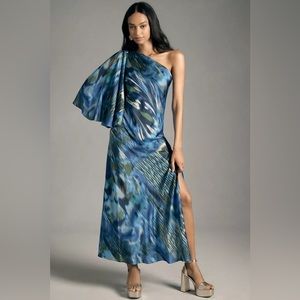 Anthropologie Mandira Wirk One-Shoulder Printed Dress in Size M